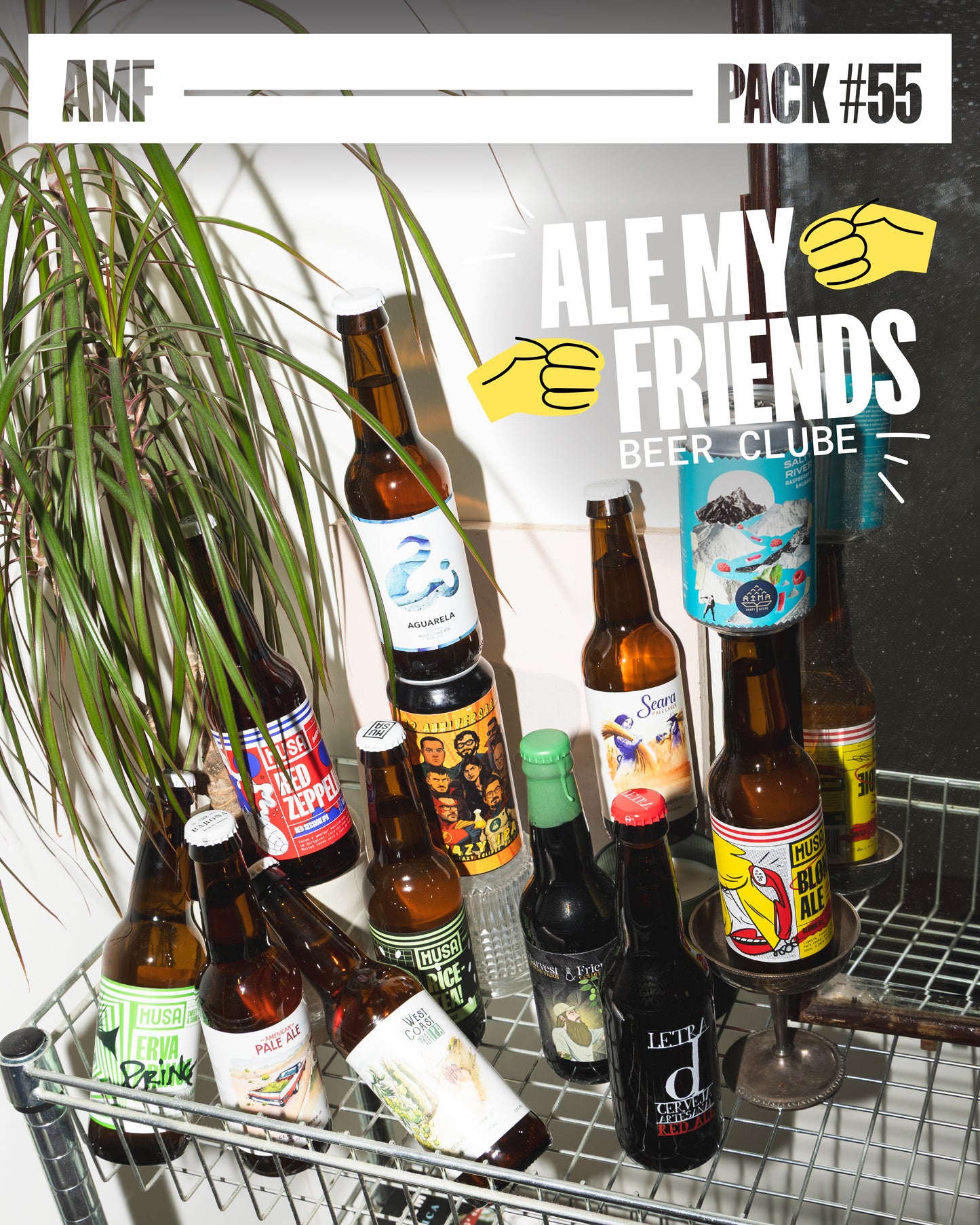 Selection of Portuguese beers included in MUSA's Ale My Friends pack, photographed in a cozy atmosphere