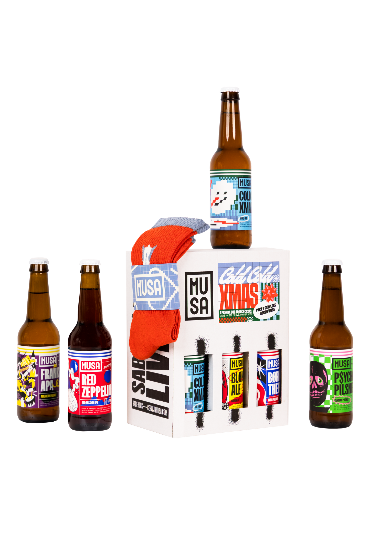 Pack de 6 cervejas Musa com meias, prenda criativa de Natal para amantes de cerveja